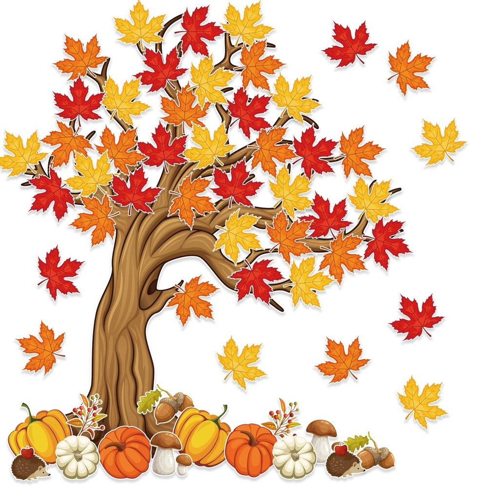 74 PCS 4FT Big Tree Bulletin Board Set Spring Fall Summer Cutouts Decor