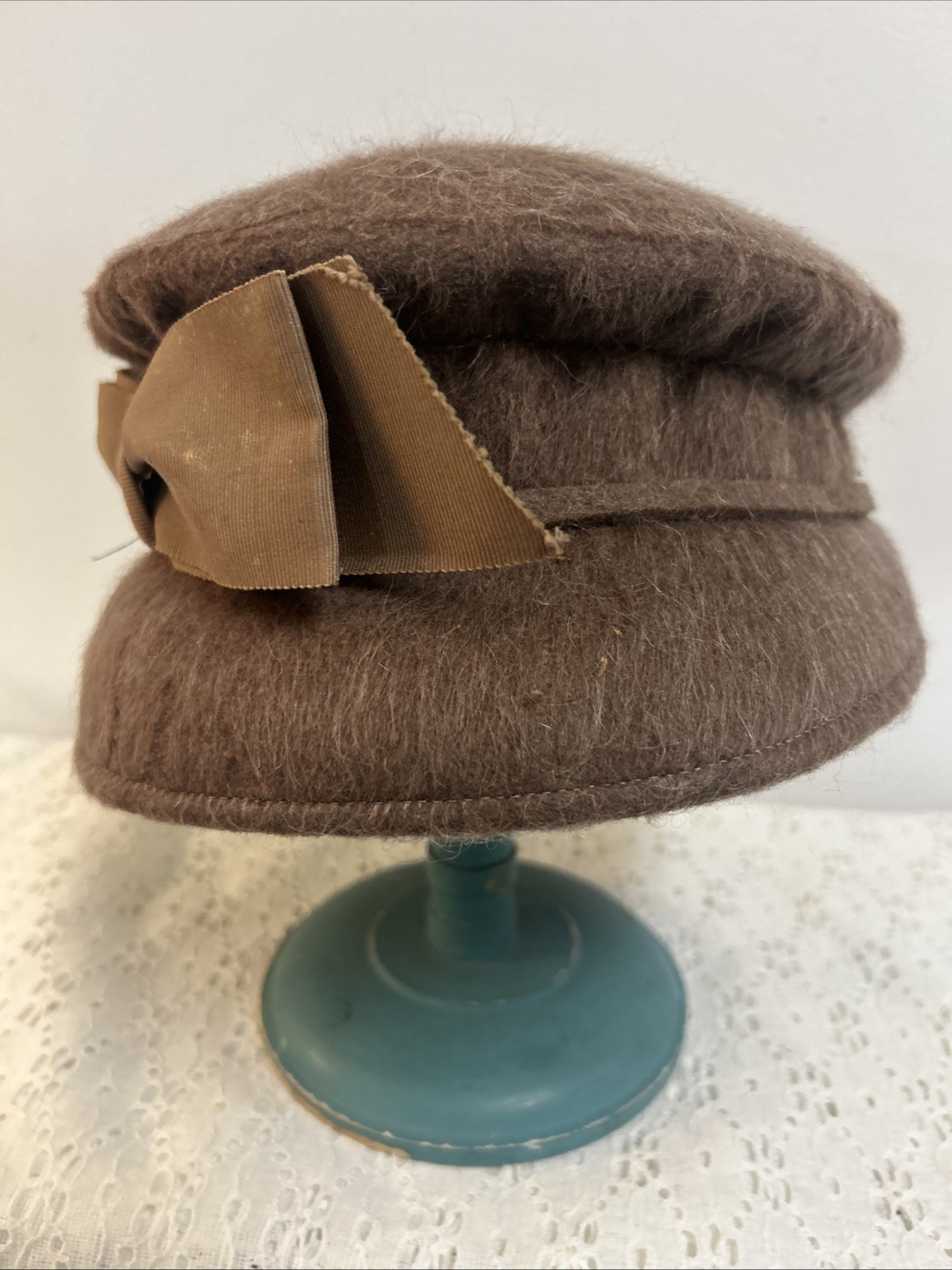 Henry Pollak New York Tan Women's Hat With Bow Vintage 100% Wool USA 50s-60s