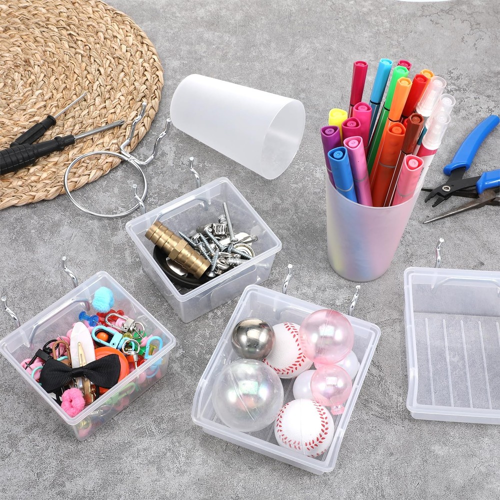 20 PCS Pegboard Organizer Accessories Clear Bins Cups Hooks Loops Kit Baskets