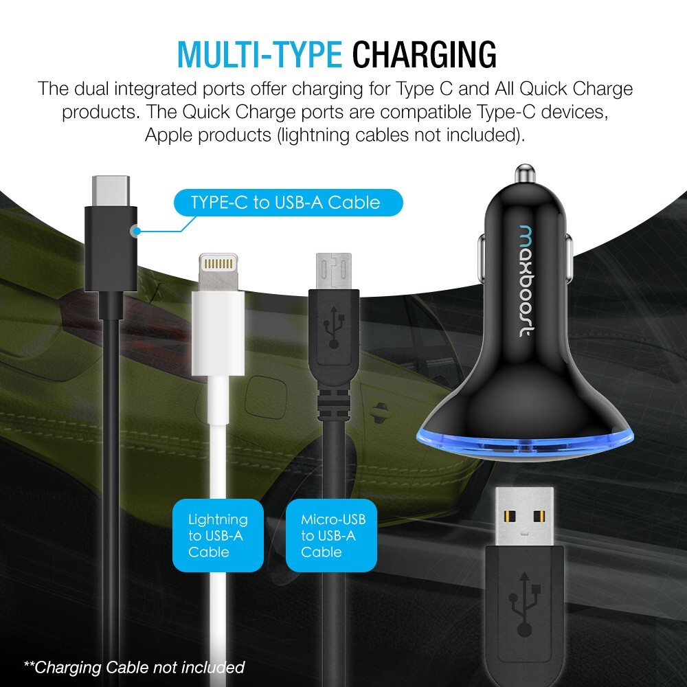Maxboost Quick Charge 3.0 Car Charger Dual USB for Smartphone - 1 Pack