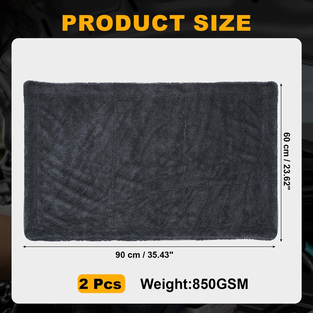 2pcs 24x35" Grey Microfiber Car Towels for