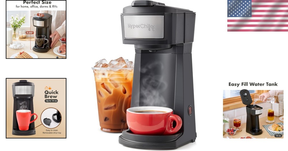 Portable Iced & Hot Coffee Maker with Removable Drip Tray - Modern & Efficient