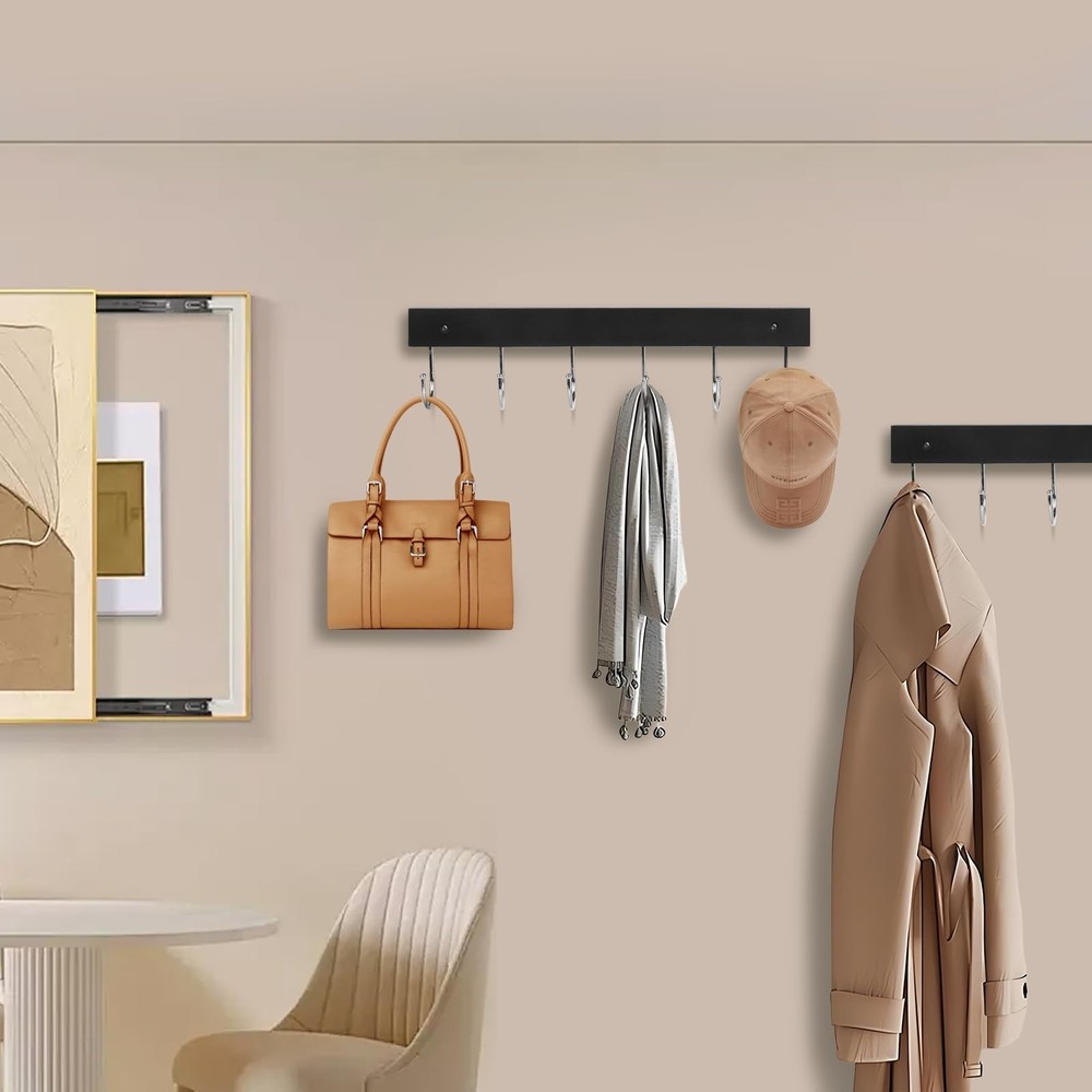 2 Pack Coat Rack Wall Mount with 12 Rotating 180° Coat Hooks, 14.6" Rustproof...