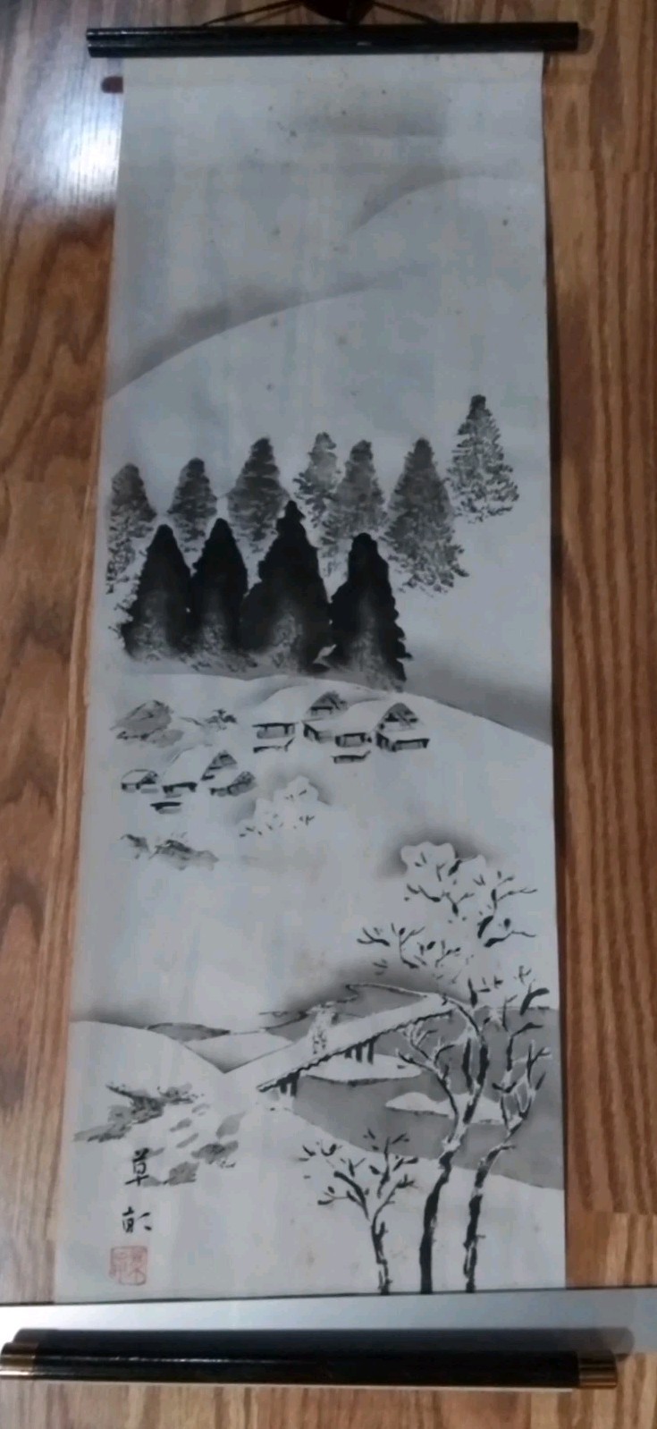 Vintage Japanese Kakejiku Inkwash Paintings 3 Scrolls