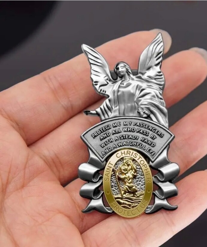 St Christopher Guardian Angel Auto Visor Clip Medal Car  Medalla San Cristobal