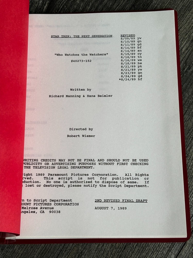 STAR TREK Script The Next Generation Who Watches The Watcher 2nd Revised Final