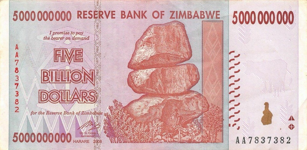 Zimbabwe  $5   Billion  2008  P 84  Series  AA  Circulated Banknote