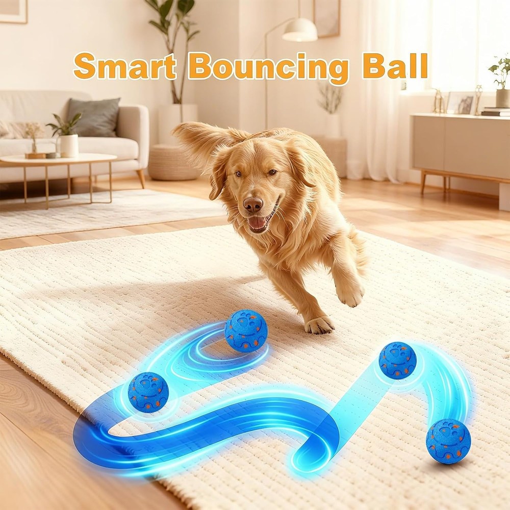 Self-Rolling Interactive Dog Ball Toy, Motion-Activated, Waterproof Blue