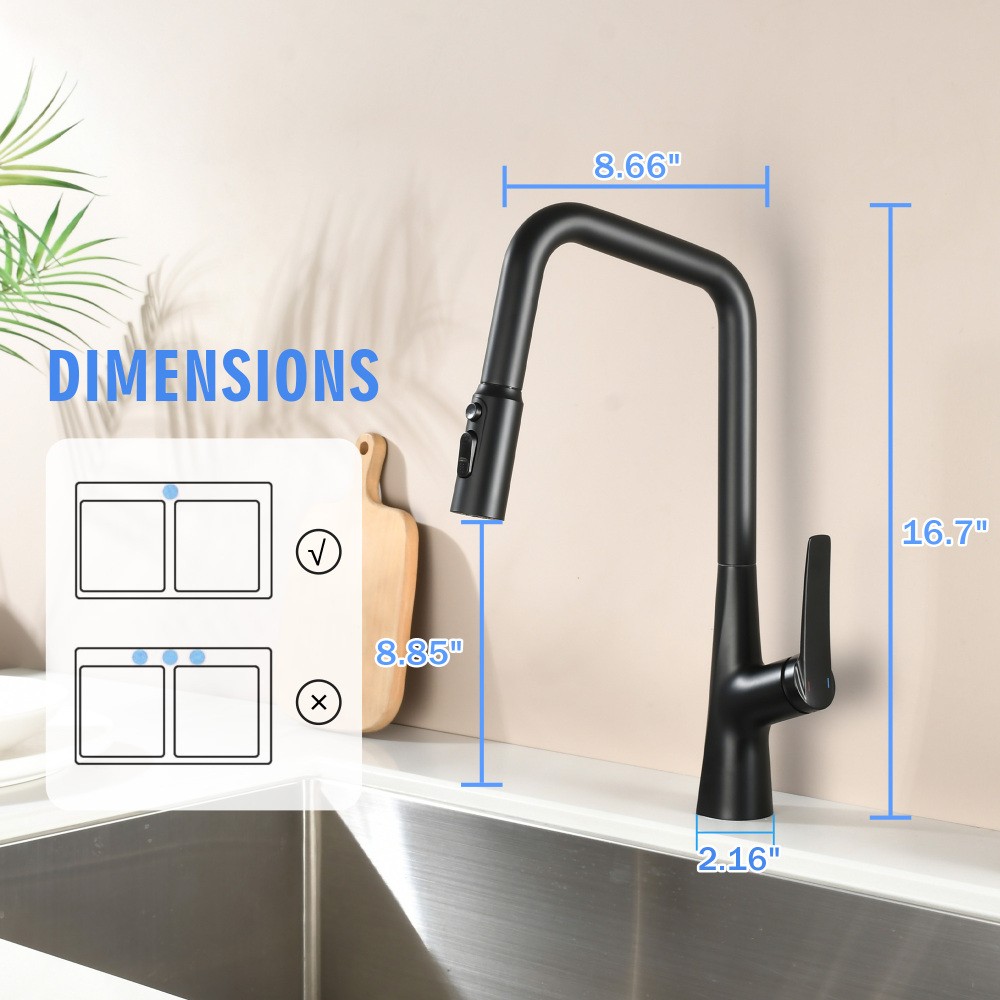 Professional 3 Function Kitchen Faucet Matte Black 360° Sprayer