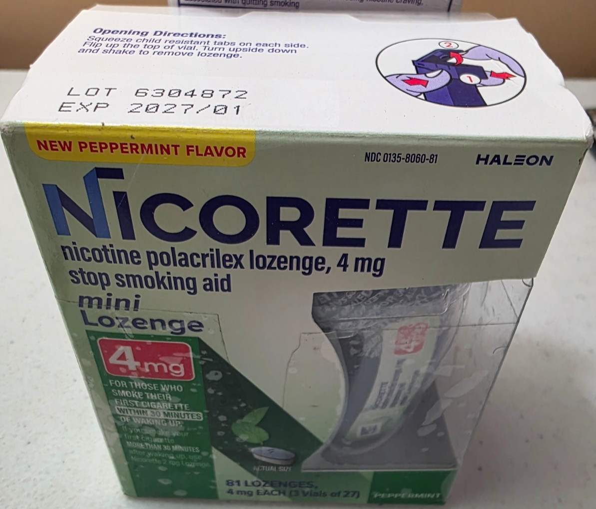 101 Nicorette Mini Nicotine Lozenges Stop Smoking Aid 4mg Peppermint Flavored