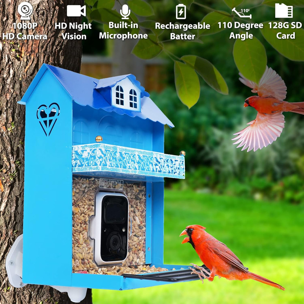 Smart Bird Feeder with Camera - Auto Capture Videos & Motion Detection