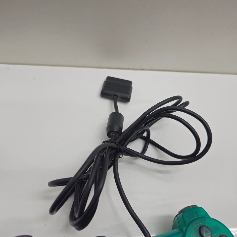 Sony SCPH-10010 Analog Controller Set Transparent Blue Green PS2 OEM Missing Cap