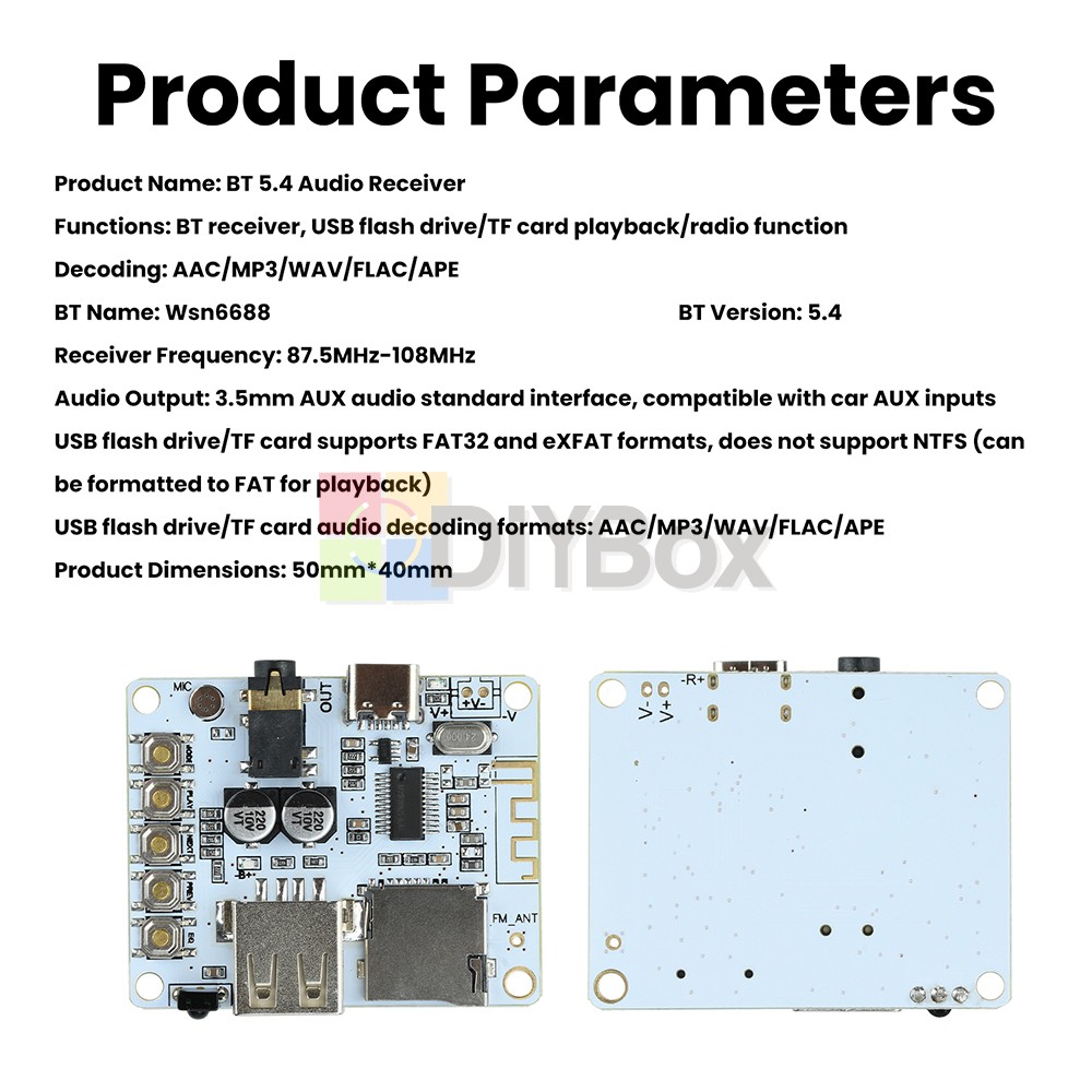 Bluetooth 5.4 Audio Receiver Board MP3 Lossless Decoder Decoding Module Type-C