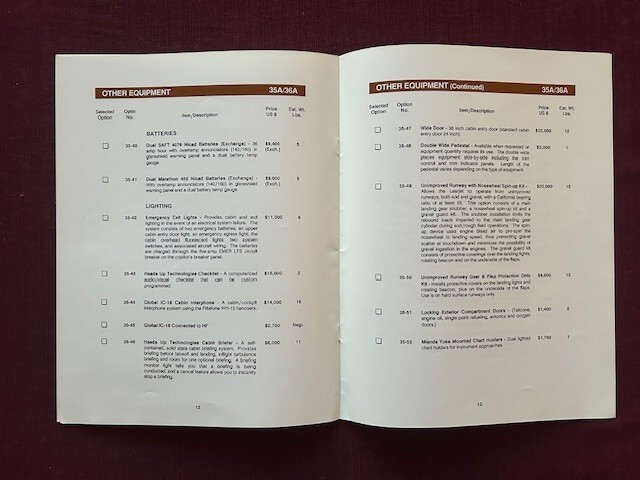 Learjet 35A 36A Optional Equipment 1991 Brochure