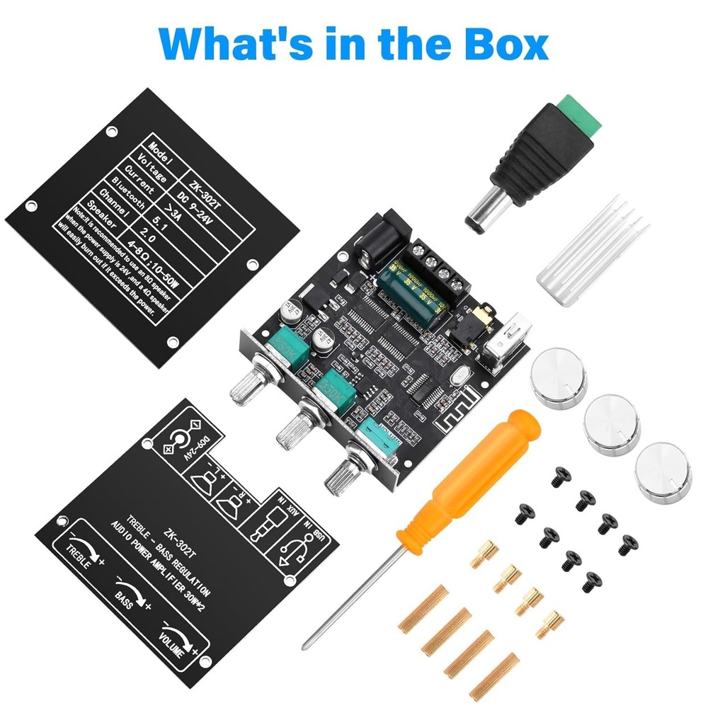Wireless 60W Bluetooth Amplifier Board with Multiple Inputs for Easy Setup