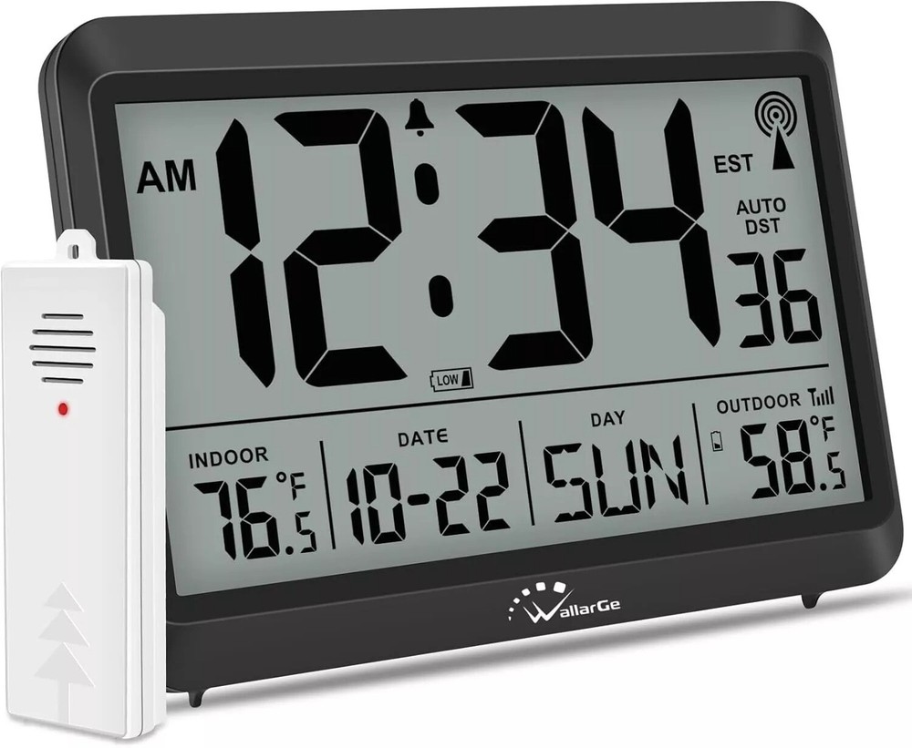 Atomic Clock With Indoor Outdoor Temperature, Self-setting Digital Wall