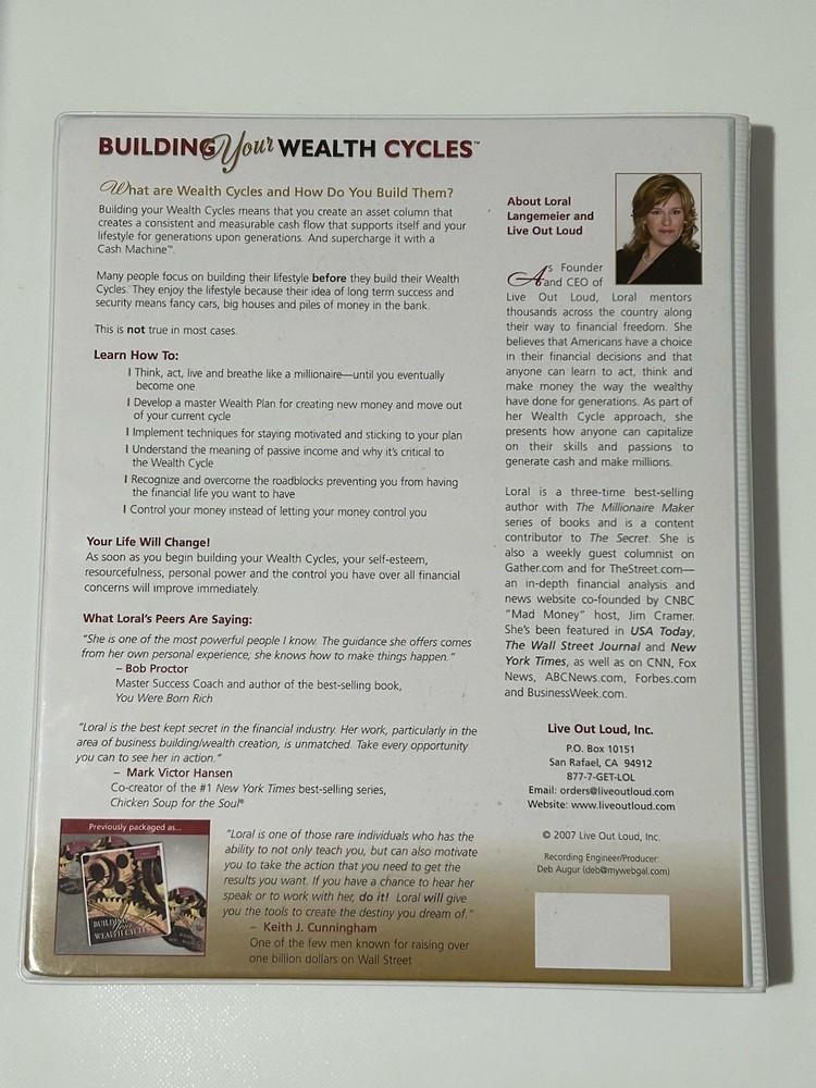 Building Your Wealth Cycles Loral Langemeier Self Help 6 CD Set w/ Workbook EUC