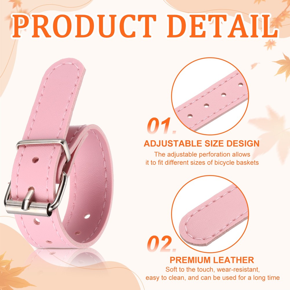 4 Pcs Adjustable Leather Bicycle Basket Strap, Pink
