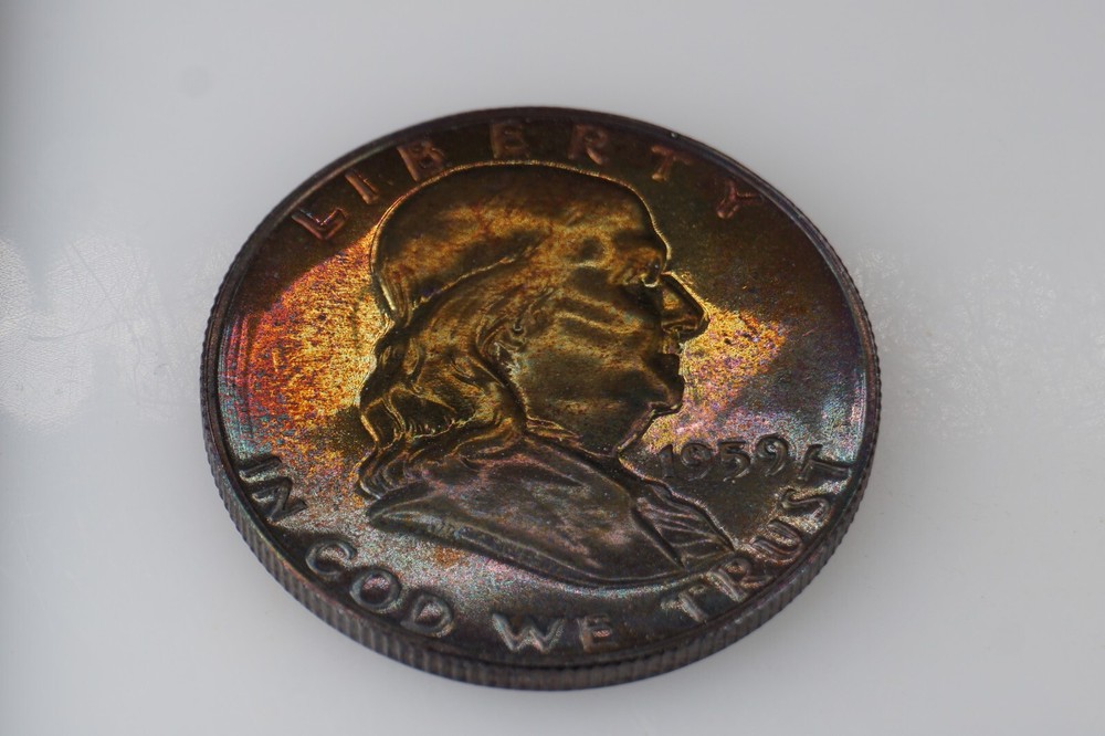 RAINBOW TONED - 1959 PROOF Franklin Half Dollar Silver #5