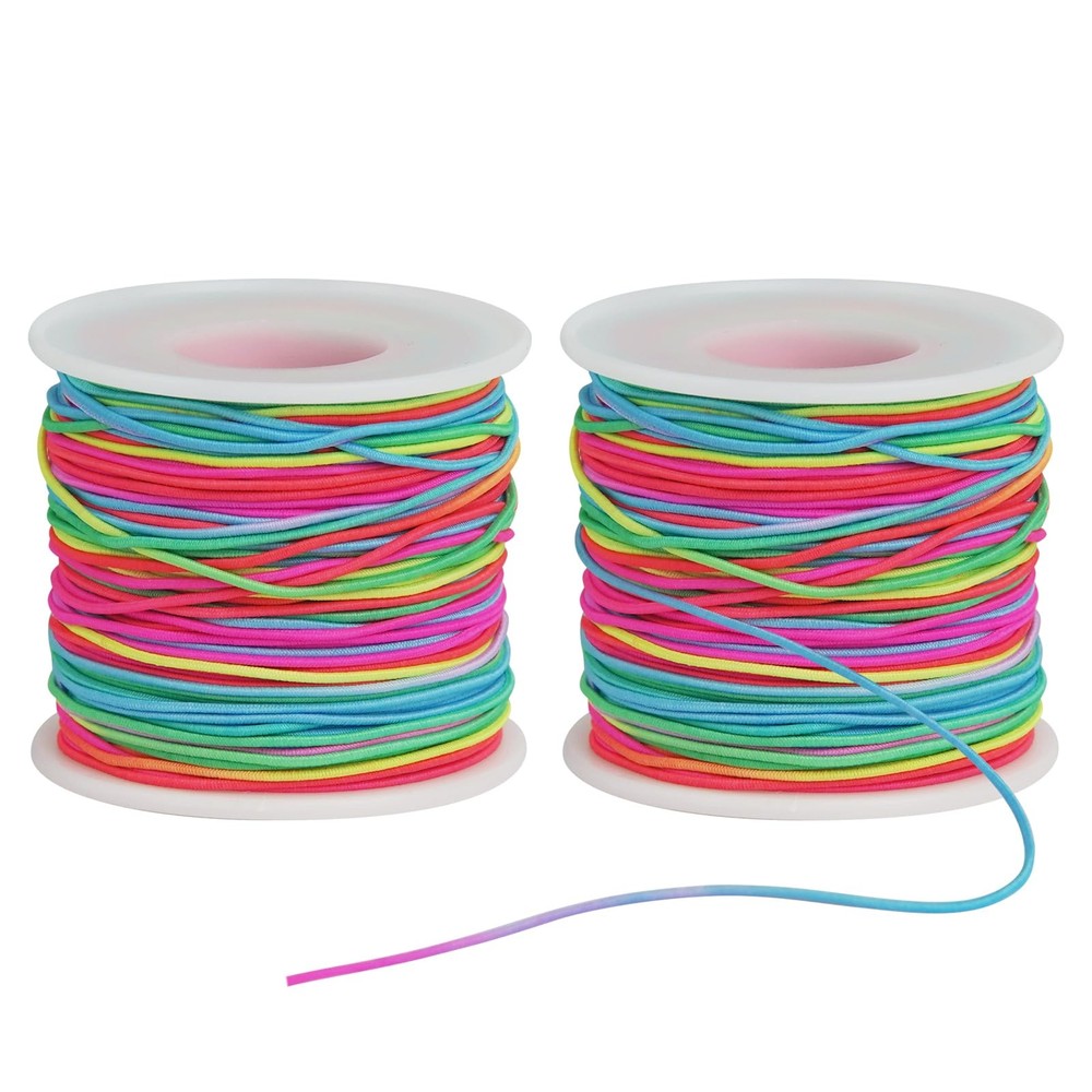 Ohtomber Bracelet String Elastic Cord - 2 Rolls 1MM Rainbow Multicolor