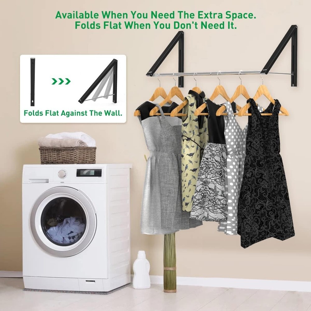 Retractable Clothes Rack - Wall Mounted Folding Hanger Drying for Laundry Room