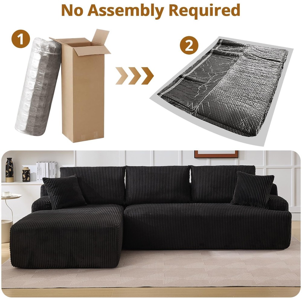 108" Boneless Sofas L-Shaped Corduroy Cloud Couches ComfySectional Compression