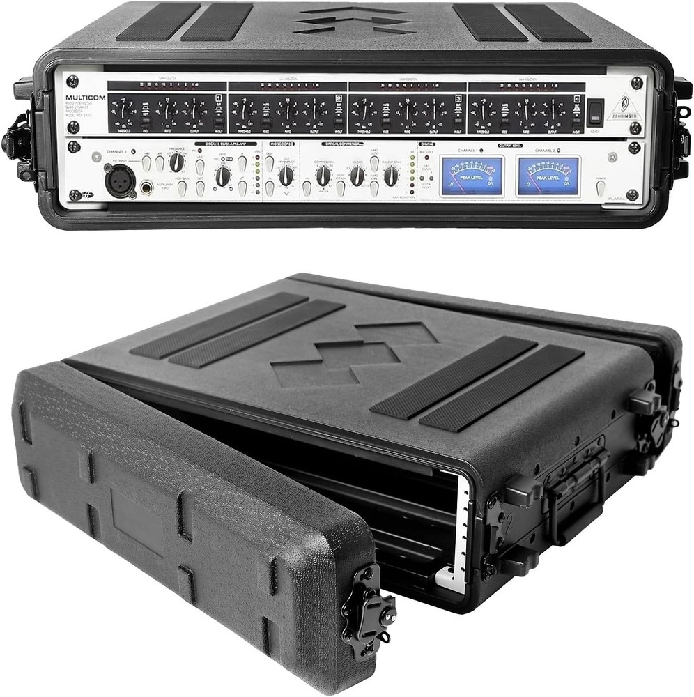 2U Rack Case 16" Depth, 19" Rackmount Flight Case with Microphone Compartments