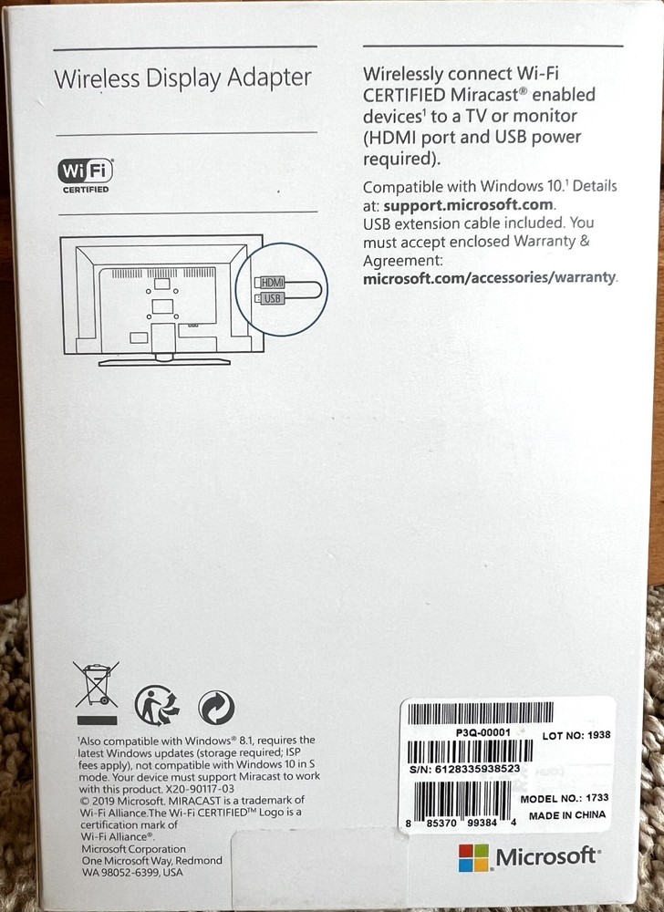 Microsoft Wireless Display Adapter 1733 P3Q-00001