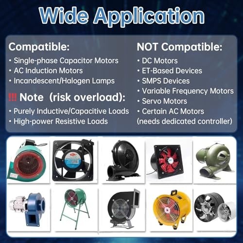 AC Motor Speed Controller 120V 15A 2000W Variable Fan Speed Controller for