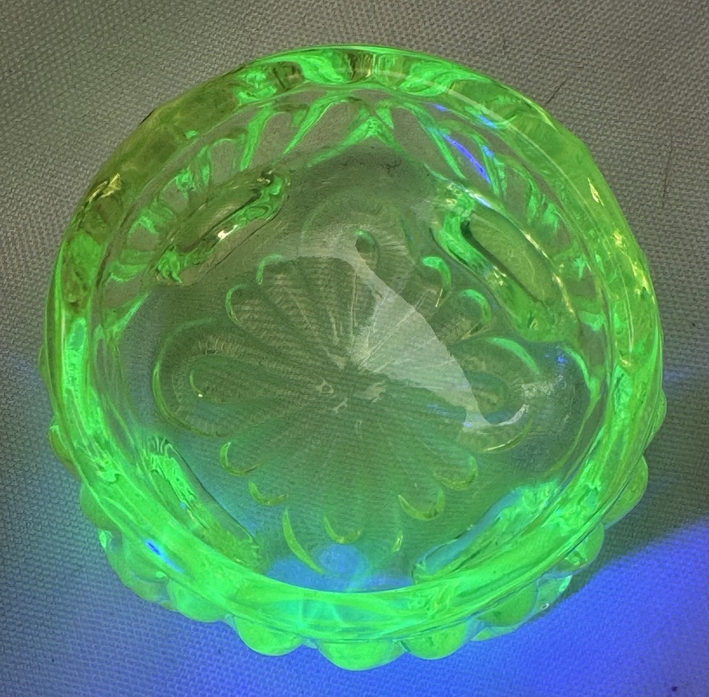 Vaseline Glass Open Salt Cellar Glows