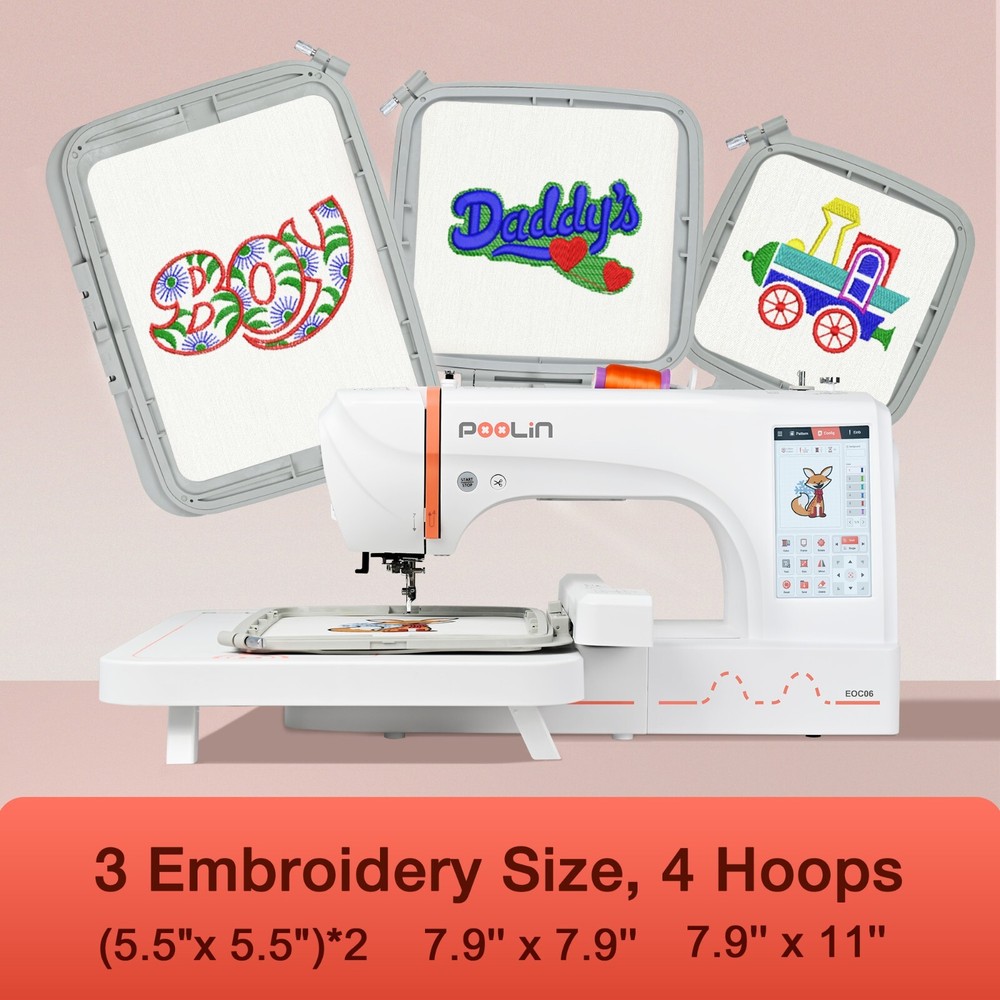 Poolin EOC06 Embroidery Machine Computerized with thread&bobbins&stabilizer