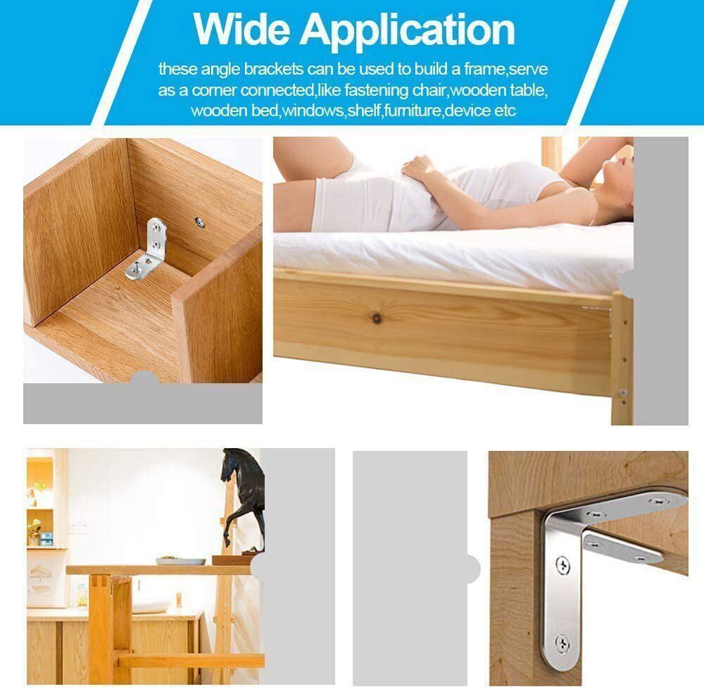 Stainless Steel L-Shaped Bracket Corner Brace 1.5in 90 Degree Angle Corner Lot