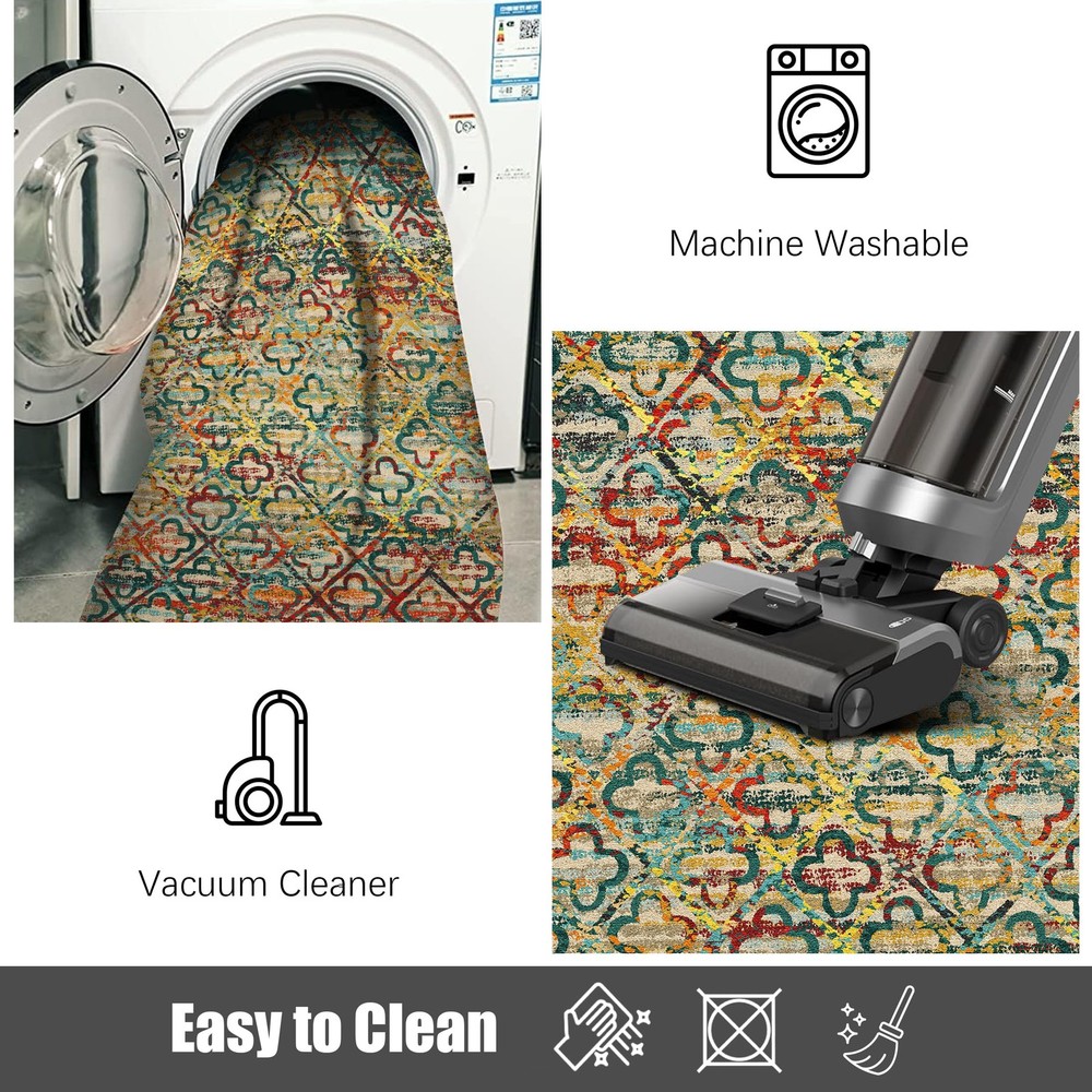 RUGSURE Washable Area Rugs, 8' x 10' x (Rectangular), Grass-multicolor