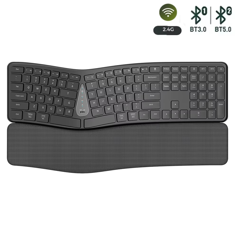 Ergonomic 2.4G Wireless Keyboard Comfortable Natural Typing,Palm Rest,Multi-Devi