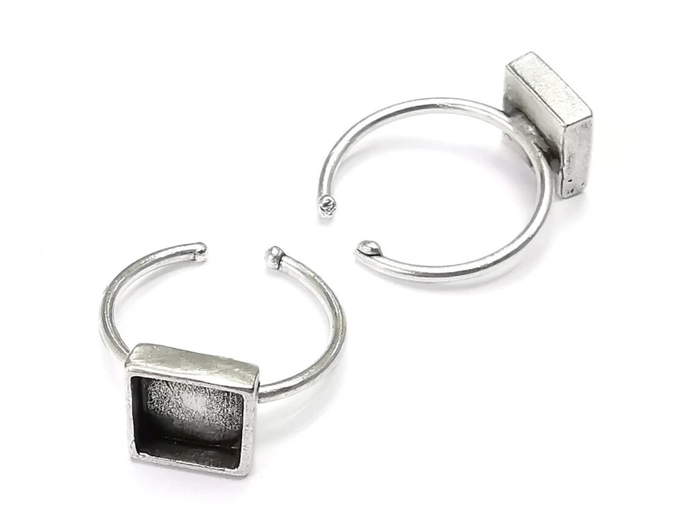 Square Silver Ring Setting Blank Cabochon Mounting Adjustable Base Bezel G27136
