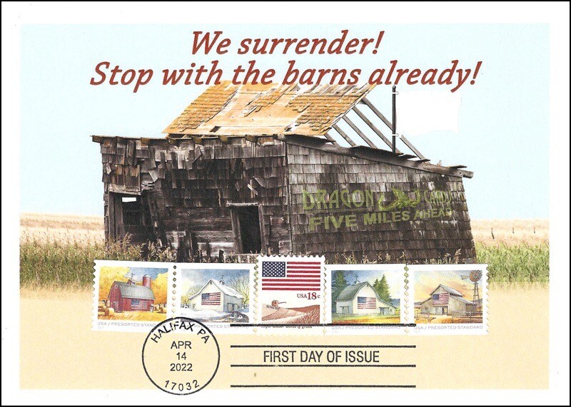 Sc. 5684-7 Flags on Barns "We Surrender" Dragon Cards FDC