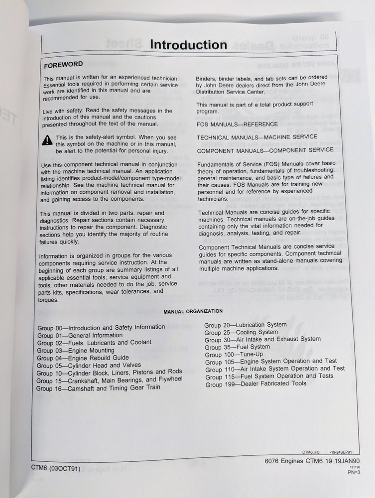 John Deere 6076 Series Engine Component Technical Service Manual - CTM6