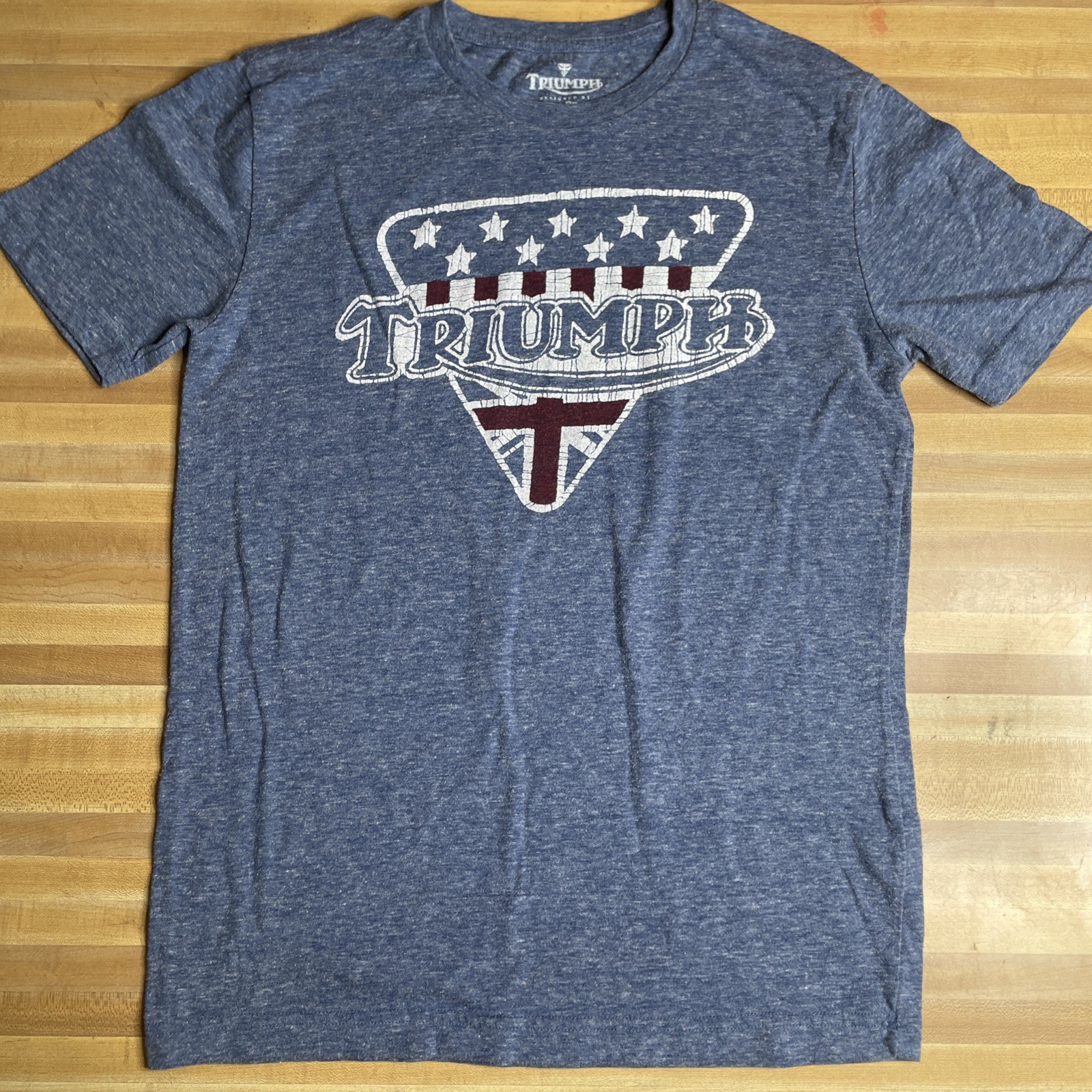 Triumph Motorcycles Classic Vintage Logo Lucky Brand T Shirt Size Small Blue