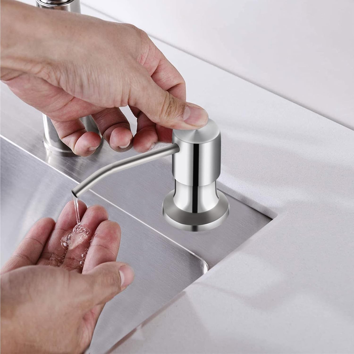 Kitchen Sink Soap Dispenser with 47" Extension Tube Brushed Nickel Soap Dishes