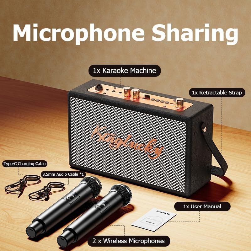 Karaoke Machine for Adults Portable Bluetooth Speaker with 2 Wireless Microph...