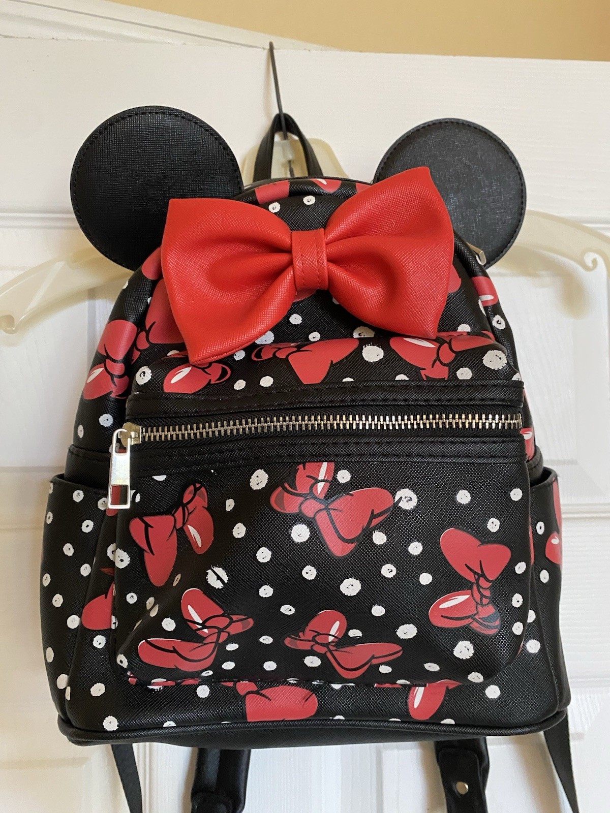 Disney Parks Minnie Mouse Mini Backpack Black Quilted Ears with Red Bow NEW