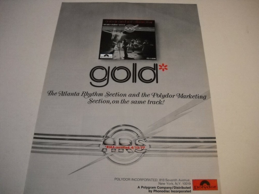 ATLANTA RHYTHM SECTION Certified Gold April 12, 1977 original Promo Poster Ad