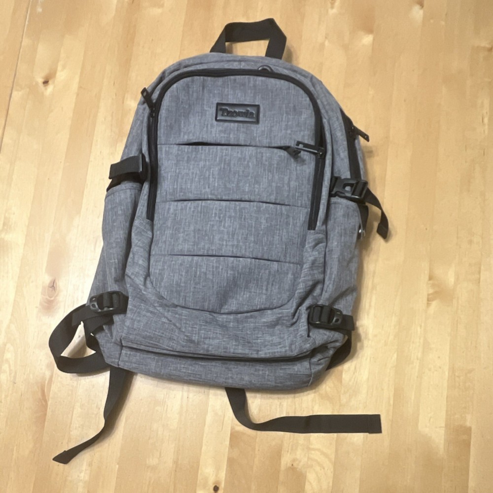 Tzowla Gray Polyester Backpack for 15" Laptop, Padded, USB Port, Solid Pattern
