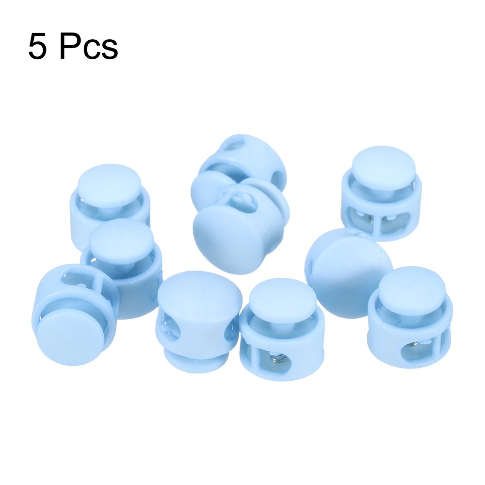 5pcs Cord Lock Double Hole Spring Toggle Stopper for Drawstring, Light Blue