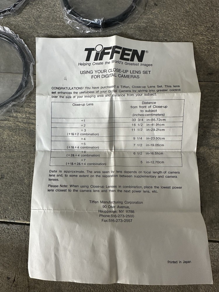 Tiffen Close-Up Camera Lens Set 77mm +1 +2 +4 With Case Diopters Decrease New