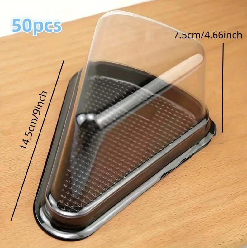 50PCS Clear Cake Slice Containers – Disposable Plastic Boxes with Lids