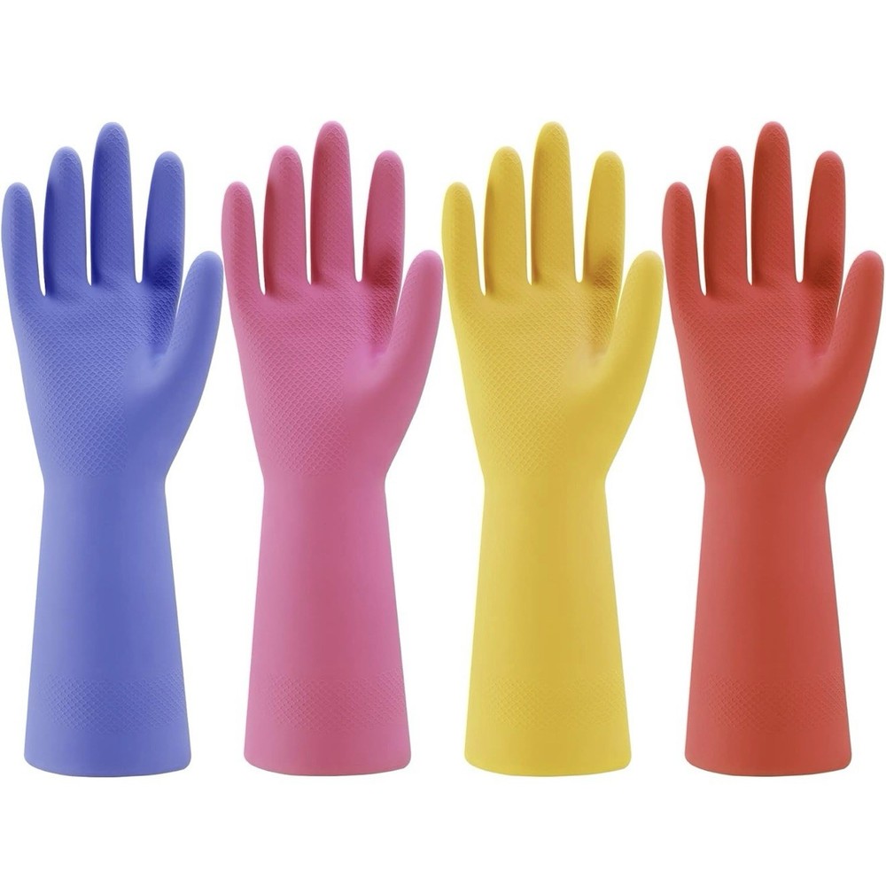 Rubber Kitchen Dishwashing Gloves, 4-PACK, Small Medium Large