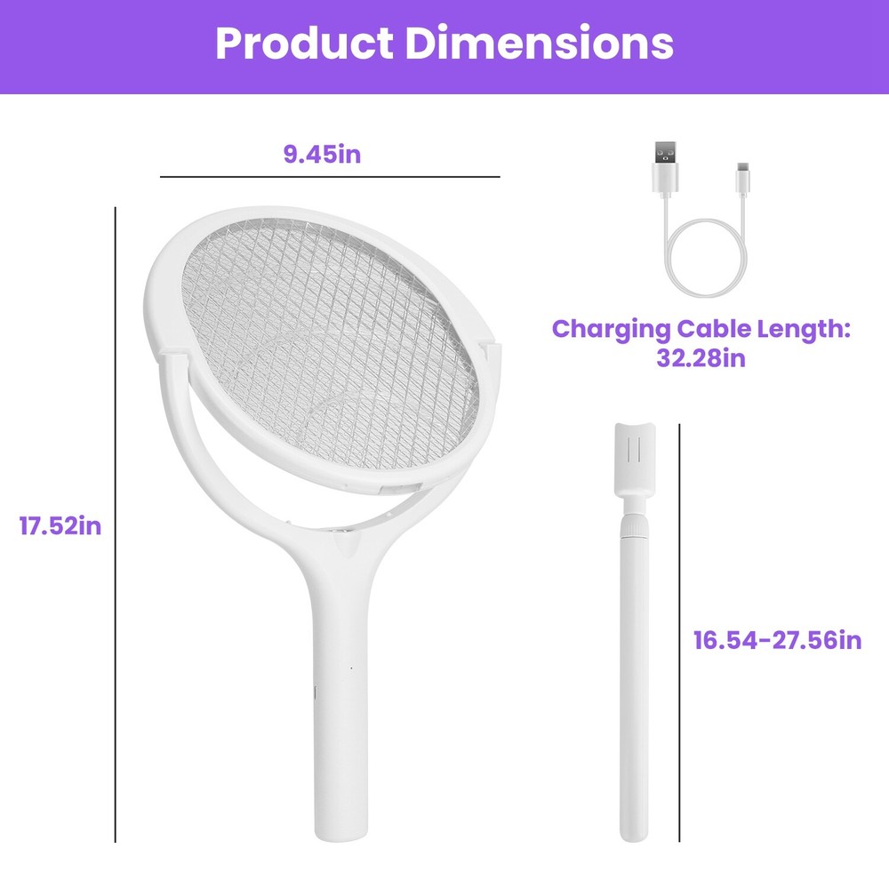 Rotating Head Mosquito with a Telescopic Extension Bug Zapper Racket