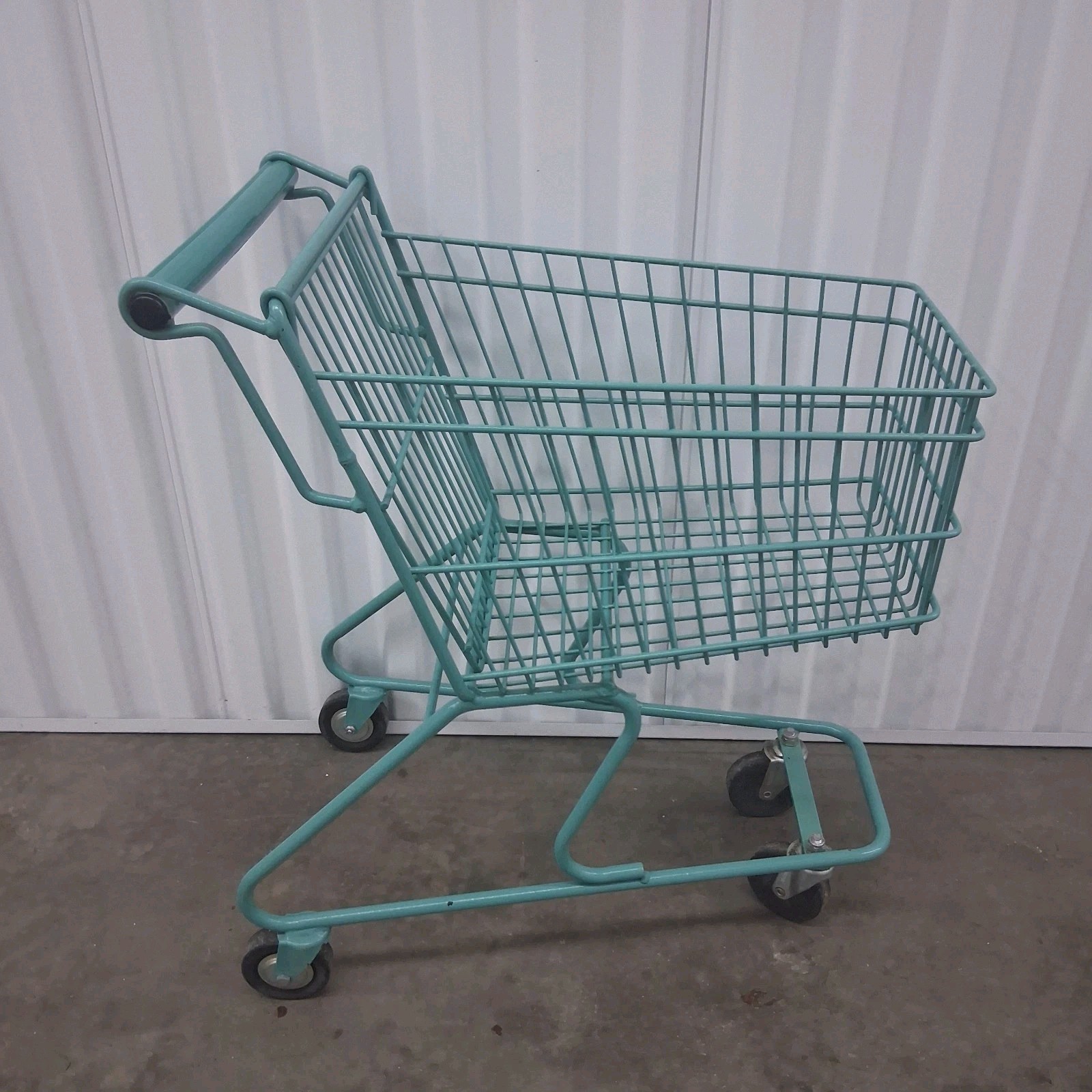 Vintage 70's Winn-Dixie Teal Child's Small Shopping Cart 25" Metal Grocery Buggy