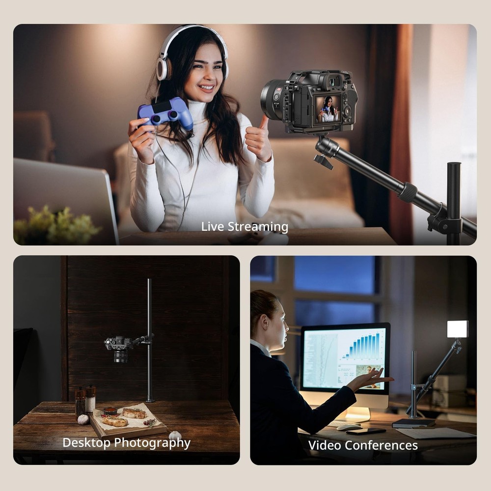 SMALLRIG Camera Desk Mount, Overhead Arm Stand for Small, Black